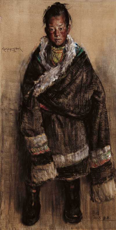 李晓林作品--少年多吉(色粉)110x75cm--2011年