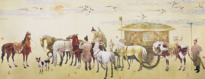 待巡图(秦始皇七名马)-400cm×130cm-2008年修改