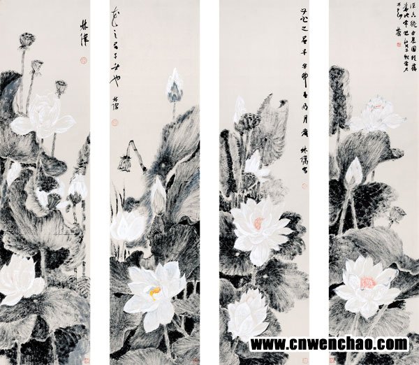林伟-碧荷清古四條屏(一)(35x139cm) 林伟-碧荷清古四條屏(一)(35x139cm)