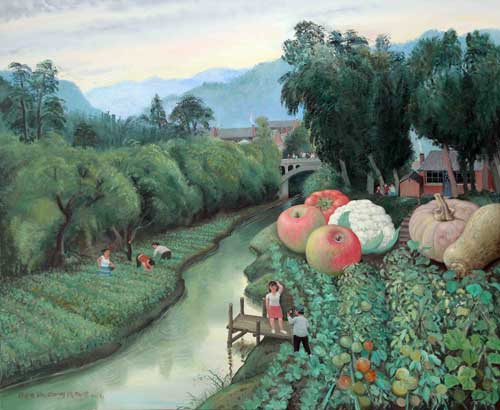 陈树中作品-野草滩,青山水影100X120CM亚麻布油彩2012年
