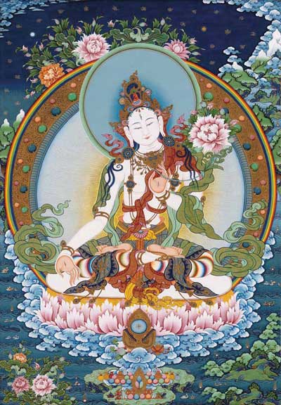 夏鲁旺堆,唐卡作品:白度母-60×86cm